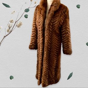 Vintage Full Length Opossum Chevron Pattern Fur Coat